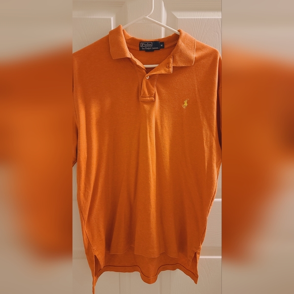 Ralph Lauren Polo Shirt Men Orange Medium Plain Pony Short Sleeve Collared Golf - Picture 2 of 4